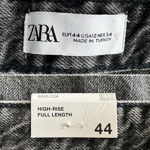 Zara Wide Leg Jeans Charcoal High Rise Full Length Raw Hem 12 - Picture 3 of 9